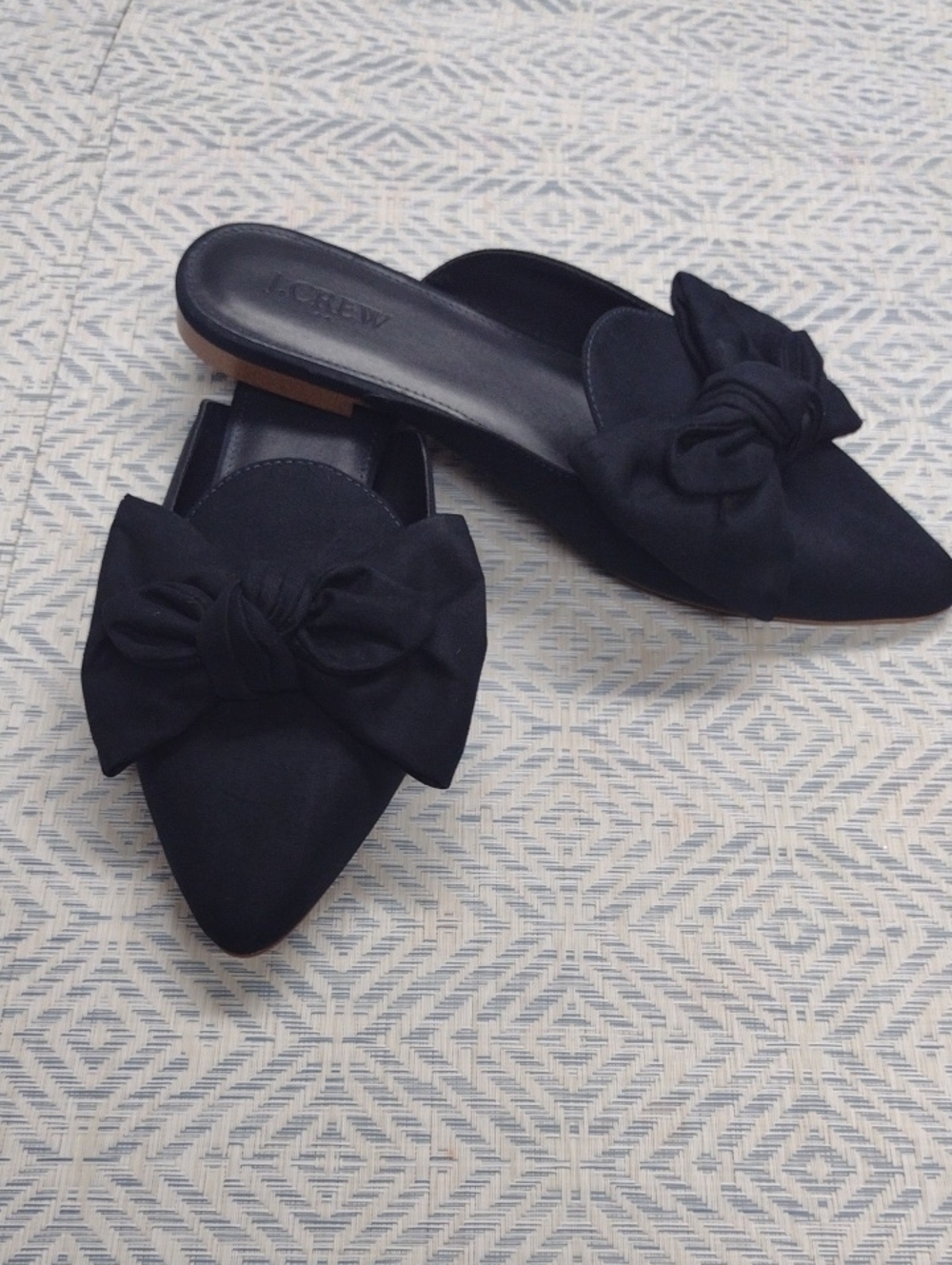 J. Crew Black Pointed-Toe Bow Mules
